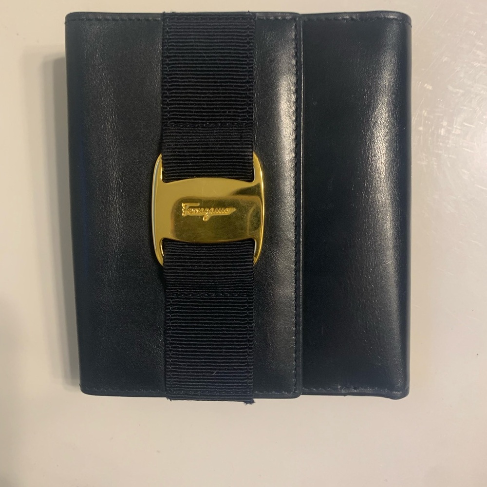 Salvatore Ferragamo Black Leather Wallet with Gold Accent